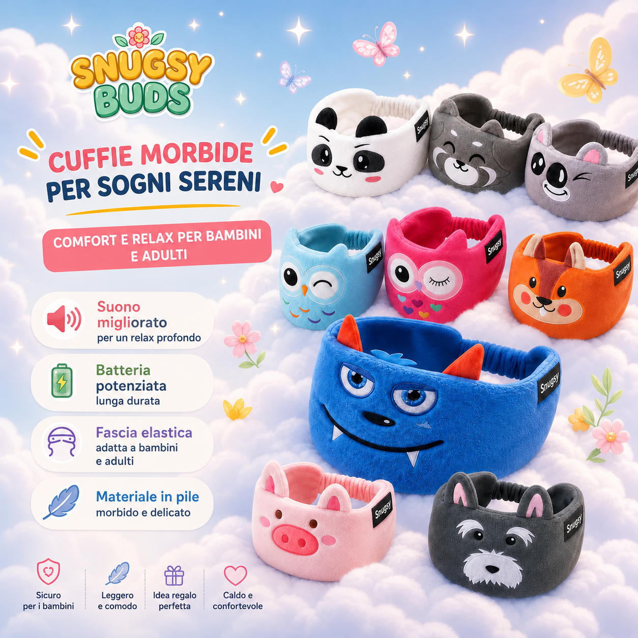 Snugsy Buds™ 2.0 – Fascia Audio Bluetooth per Bambini