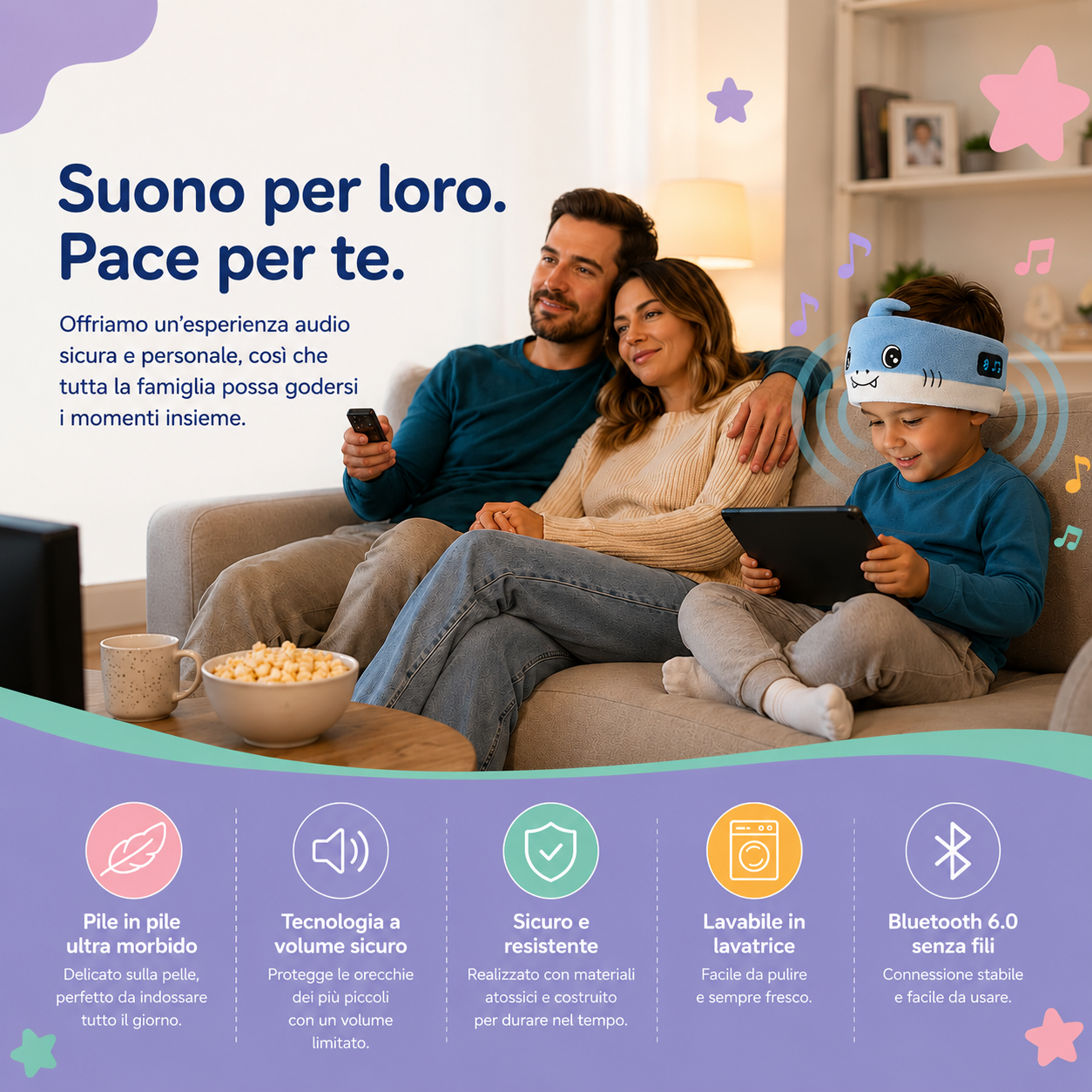Snugsy Buds™ 2.0 – Fascia Audio Bluetooth per Bambini